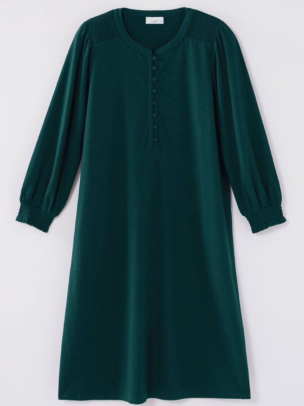 NWT J. Jill Petite Size Large LP Dark Teal Smocked Henley Knee-Length Dress NEW